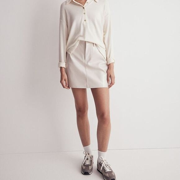 NWT Madewell Faux Leather Cream Mini Skirt Women's Size 30 - Picture 2 of 6